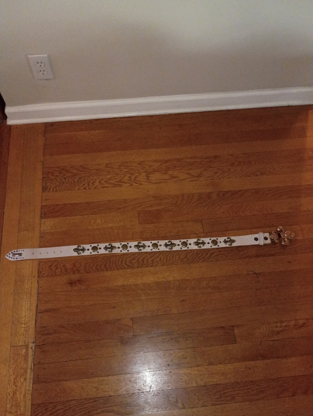 white bridget shuster genuine leather studded and bedazzled belt bridget shuster